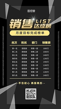 销售目标达成榜黑色排名战报月度大气商务