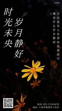 时光未央岁月静好黑色简约大气宣传手机海报