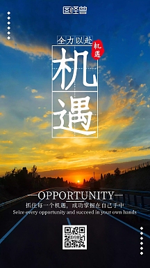 之机遇蓝色扁平化手机海报简约大气励志抓住机遇励志宣传海报全部行业