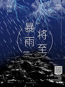 暴雨台风预警海报注意安全下雨打雷闪电