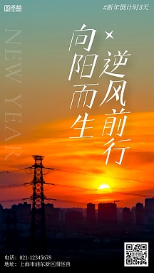 向阳而生逆风前行新年倒计时简约风手机海报