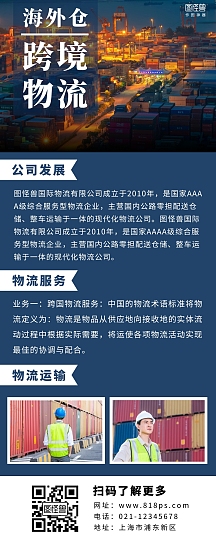 跨境物流海外仓推广蓝色简约风营销长图