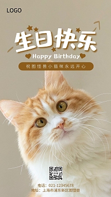 猫生日快乐宠物生日祝福摄影图海报