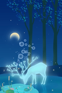 梦幻蓝色麋鹿装饰画