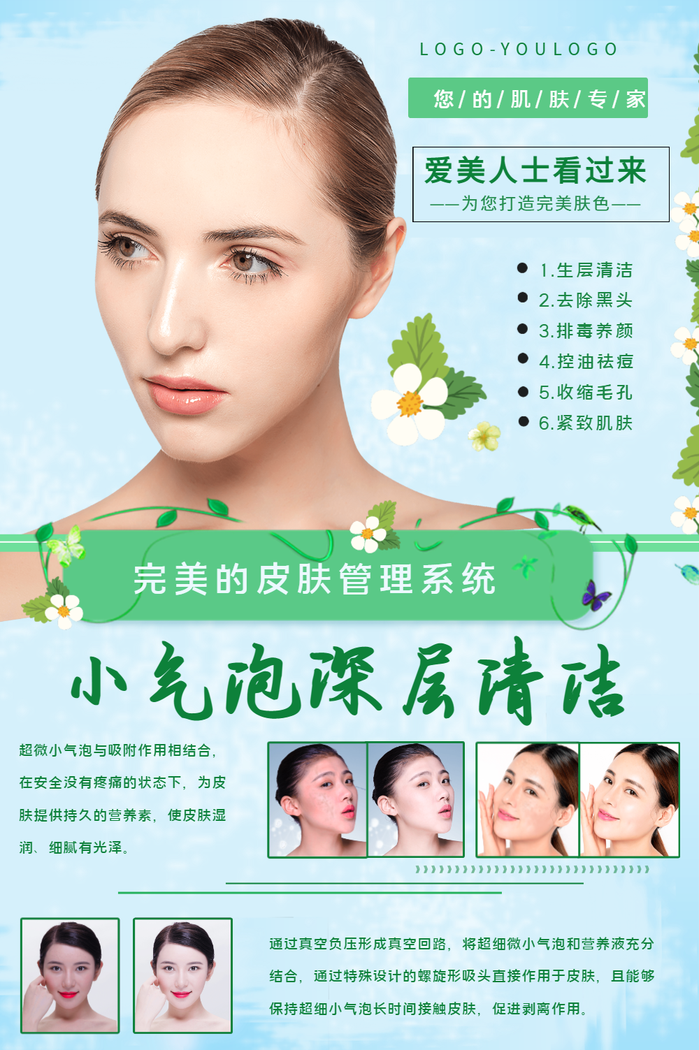 正版面部清洁洗脸仪海报正版专业美容补水美白皮肤管理宣传海报正版