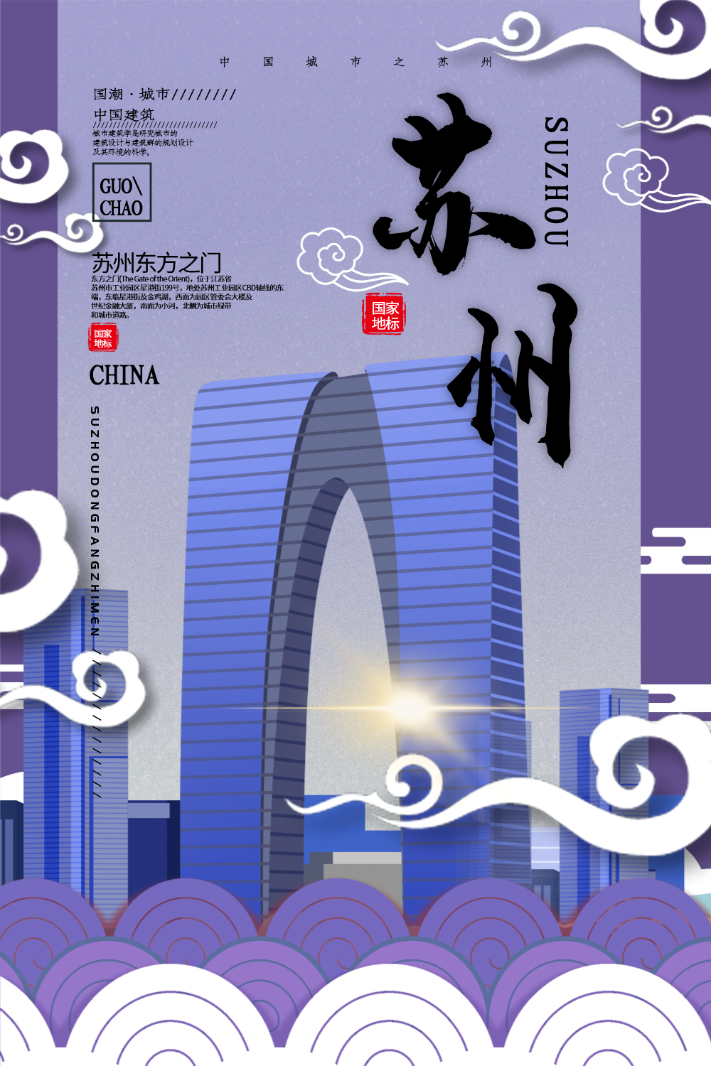 中国风城市苏州中国城市地标系列宣传海报