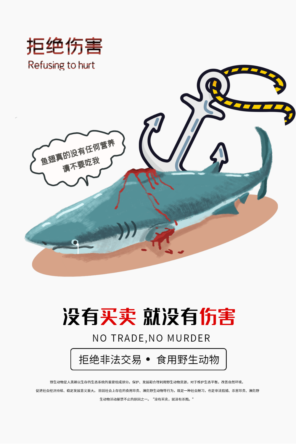 保护野生动物鲨鱼拒绝伤害公益海报