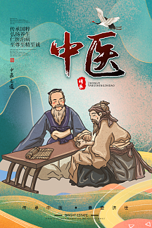 国潮风中医养生文化把脉海报