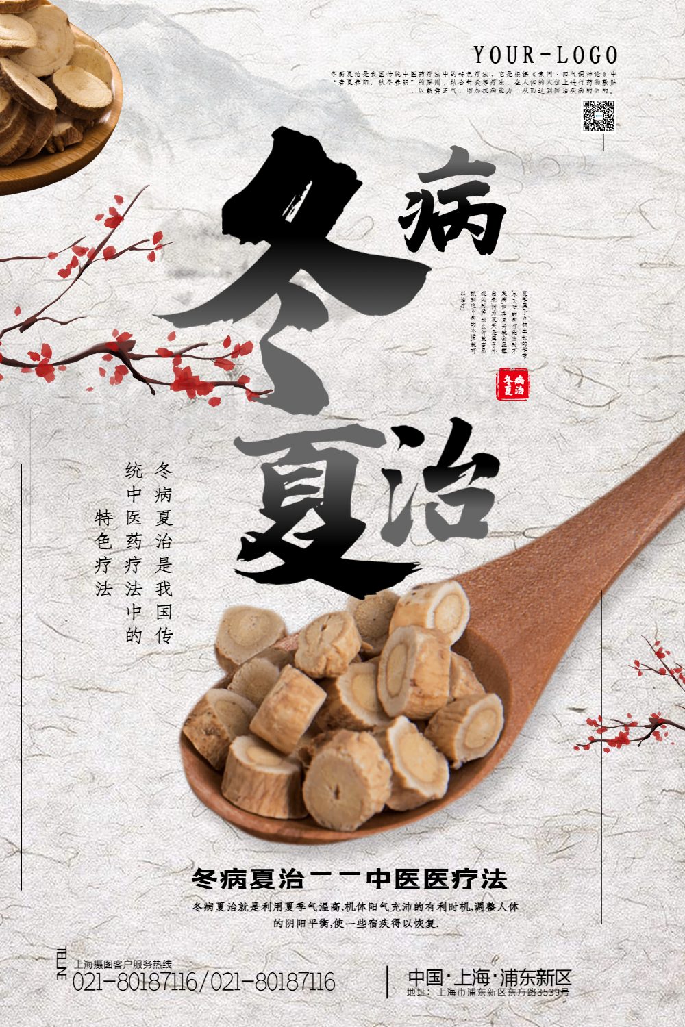 简洁大气冬病夏治中医疗法宣传海报
