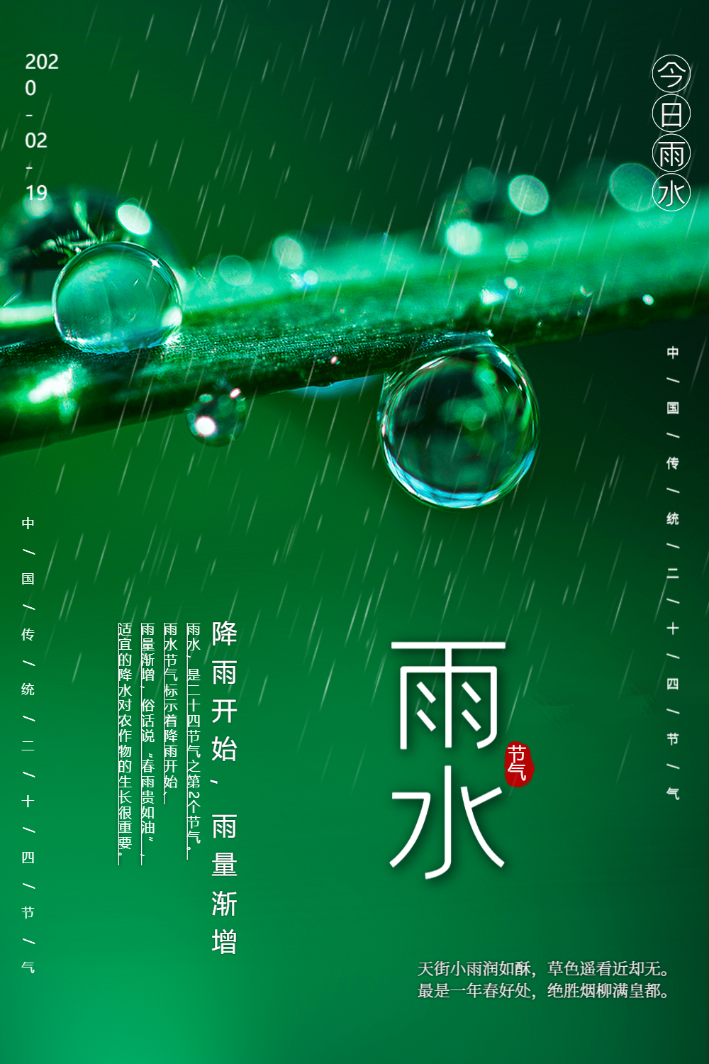 简约绿色雨水节气海报