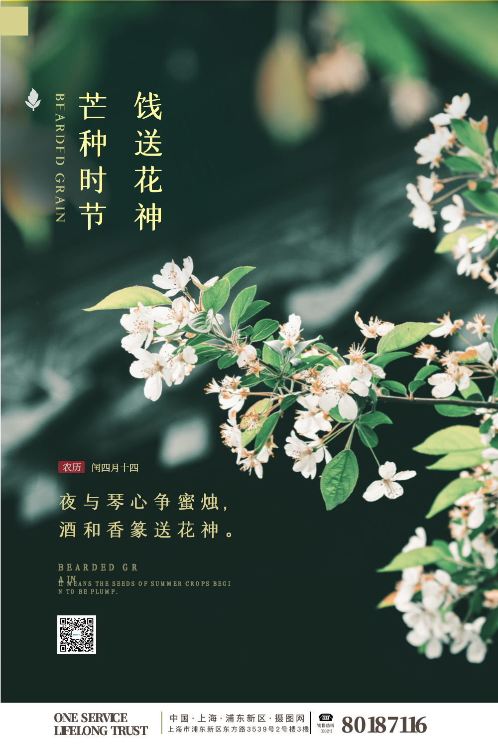 文艺简约芒种习俗送花神节气海报