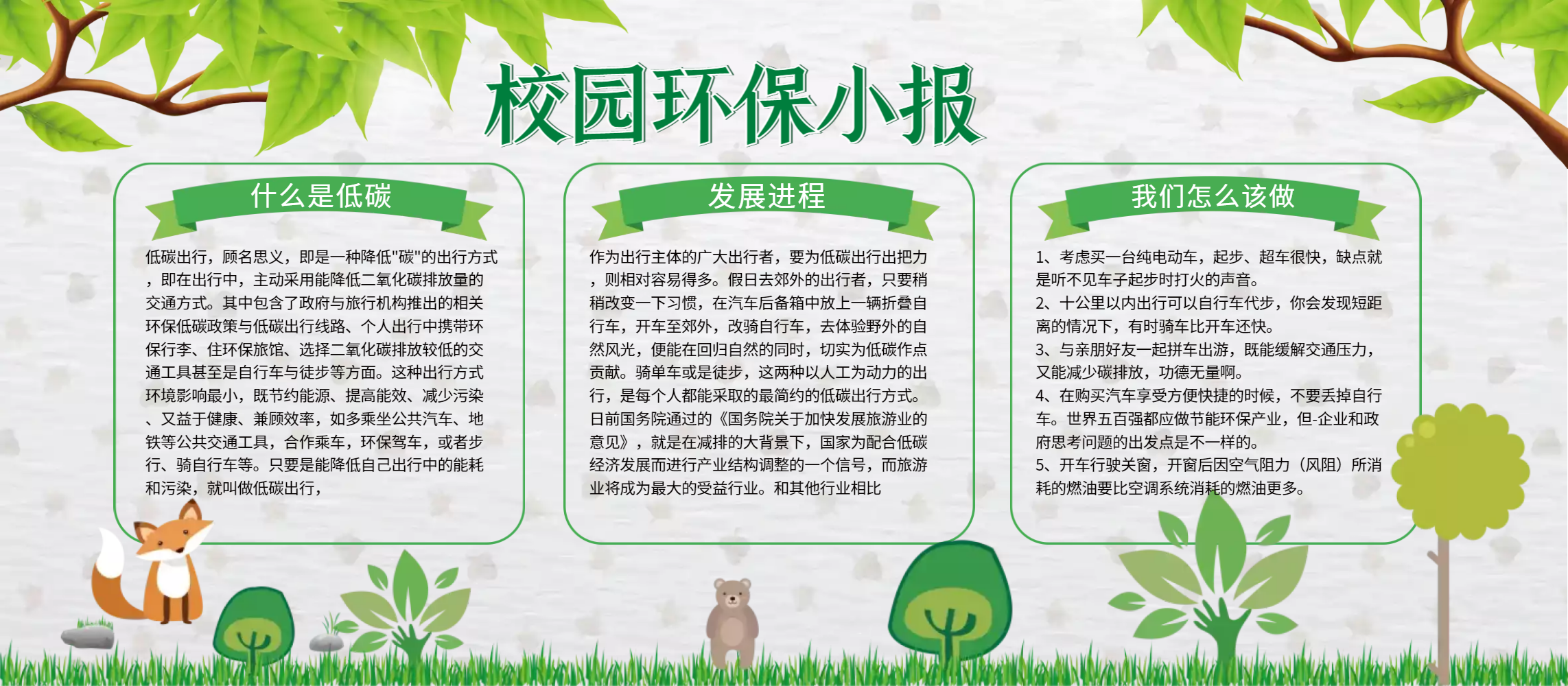 卡通校园环保小报宣传展板