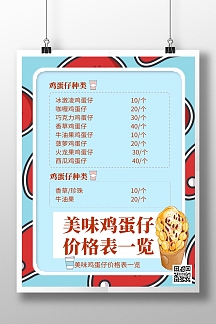 鸡蛋仔菜单海报蓝色简约插画卡通动漫