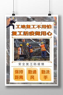简约橙色防疫工地复工在线海报制作