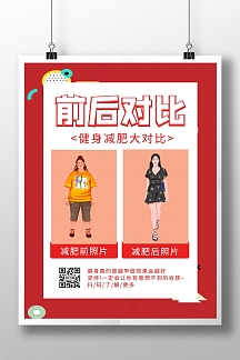 红色减肥前后对比宣传简约竖版海报