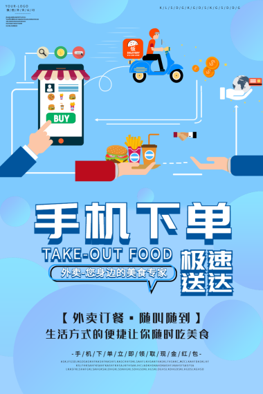 手机下单急速送达外卖宣传海报