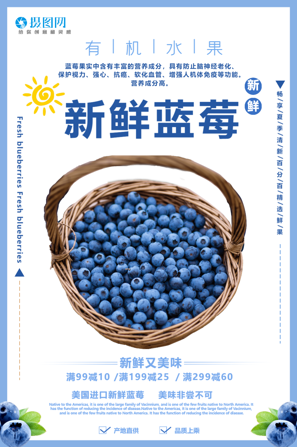 新鲜蓝莓促销海报