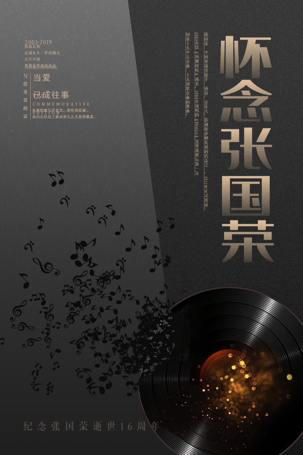 黑色简约怀念张国荣海报