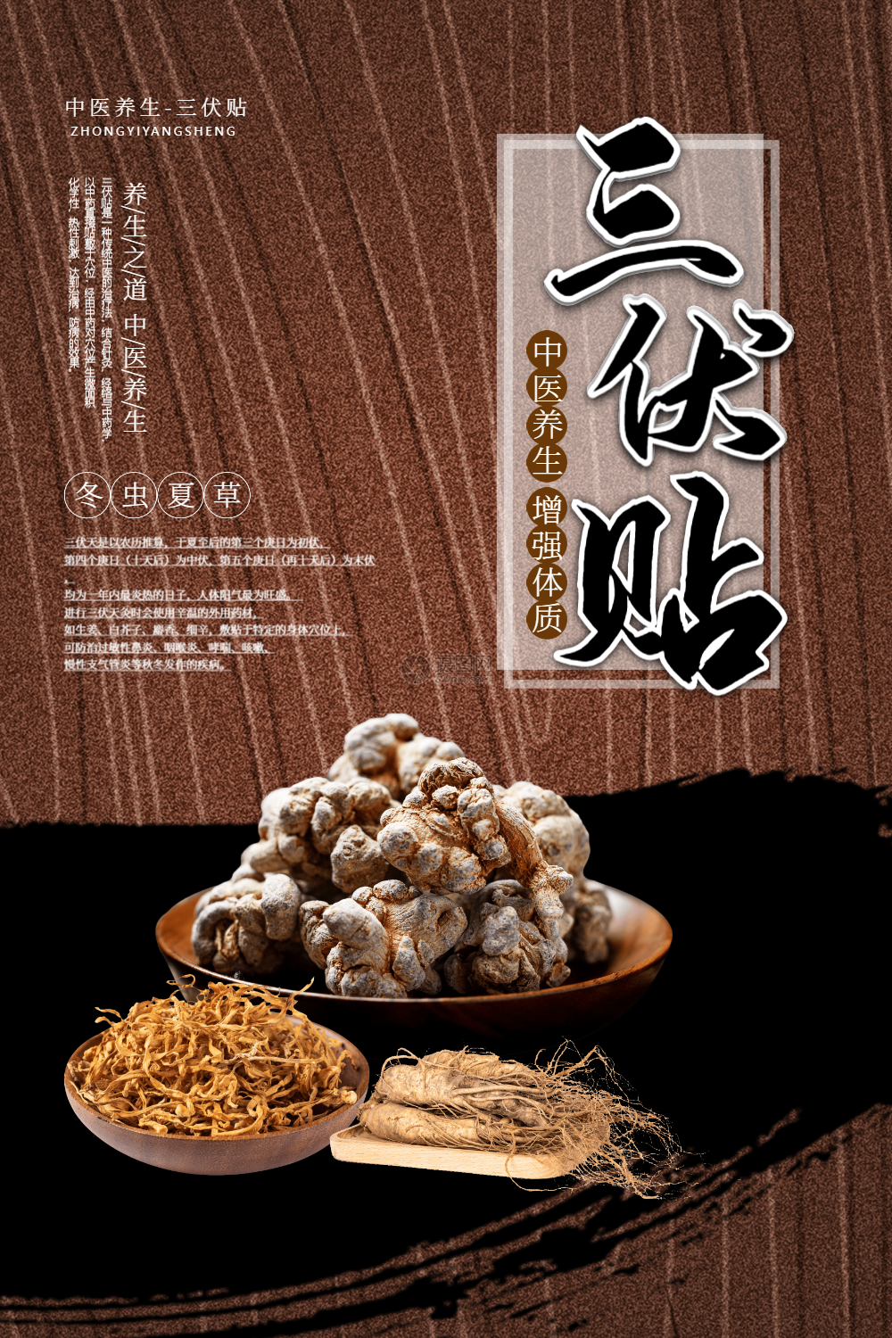 中国风三伏贴中医养生海报